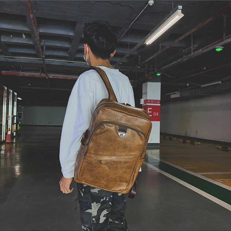 Männer Rucksack PU Leder Rucksack Große Laptop Rucksäcke Männlichen Mochilas Casual Schul Für Jugendliche Jungen Hohe Qualität Rucksack