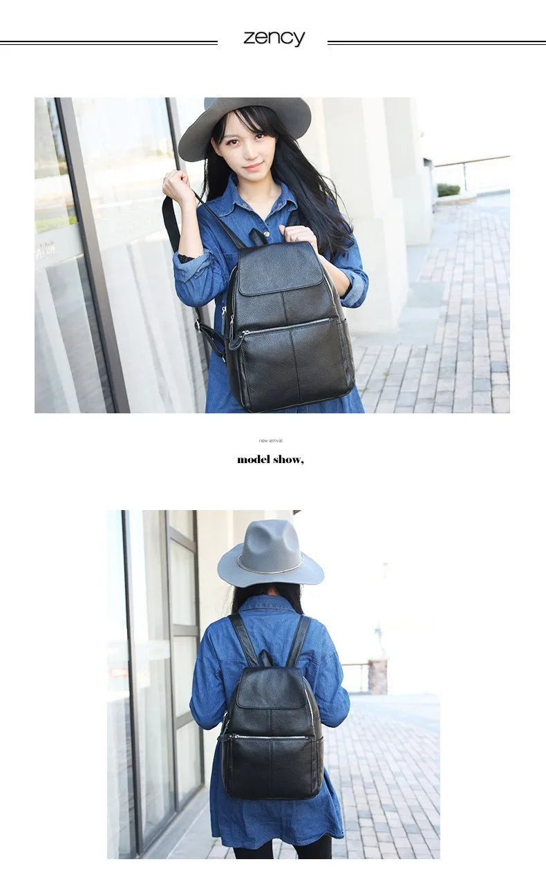 Zency Stilvoller Damen-Rucksack aus echtem Leder in Weiß und Schwarz, A++-Qualität, Diebstahlsicherer Rucksack mit großem Fassungsvermögen, Reise-Designer-Rucksack