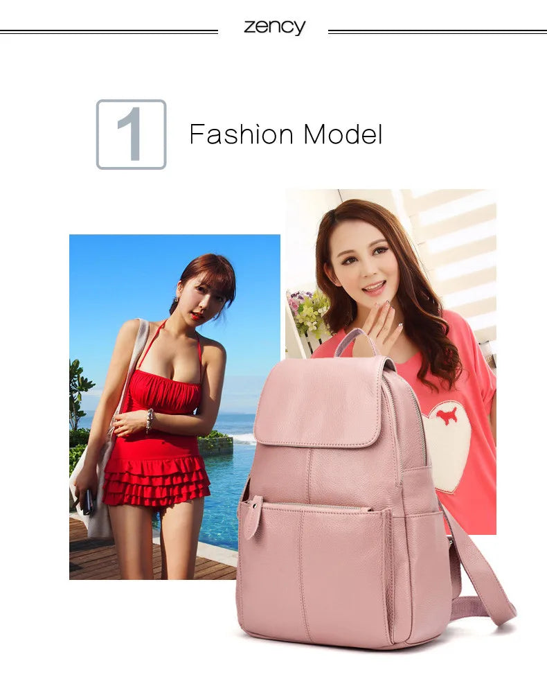 Zency Stilvoller Damen-Rucksack aus echtem Leder in Weiß und Schwarz, A++-Qualität, Diebstahlsicherer Rucksack mit großem Fassungsvermögen, Reise-Designer-Rucksack
