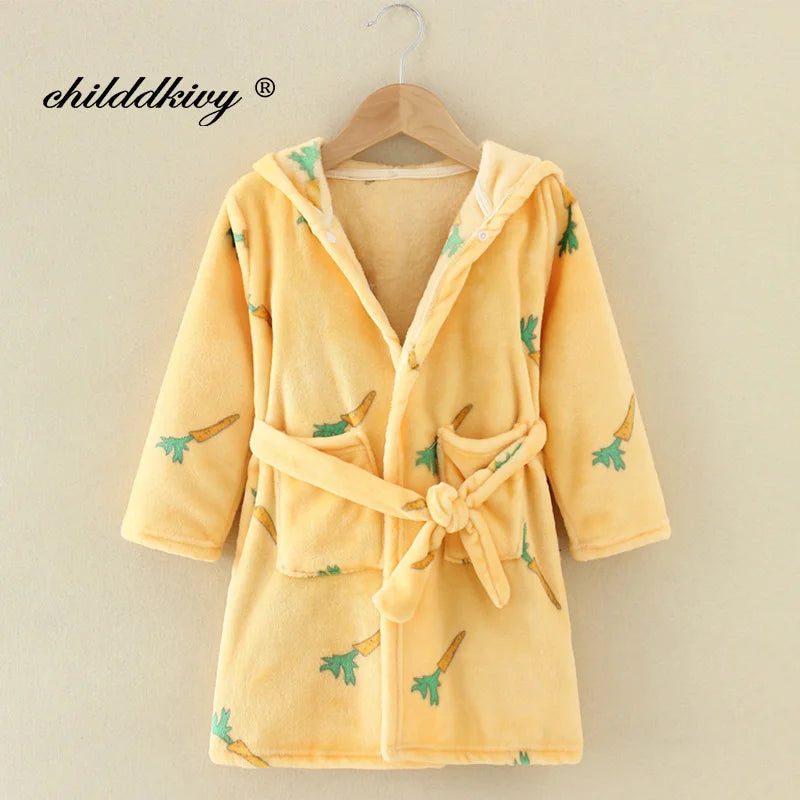 Flanell-Pyjama für Jungen und Mädchen, Herbst und Winter, Kinder-Nachtwäsche, weiche Kapuze, Kinder-Homewear, 2–8 Jahre