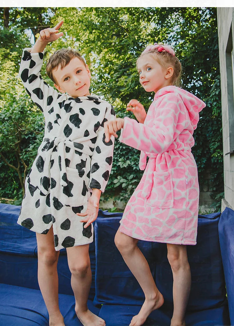 Flanell-Pyjama für Jungen und Mädchen, Herbst und Winter, Kinder-Nachtwäsche, weiche Kapuze, Kinder-Homewear, 2–8 Jahre