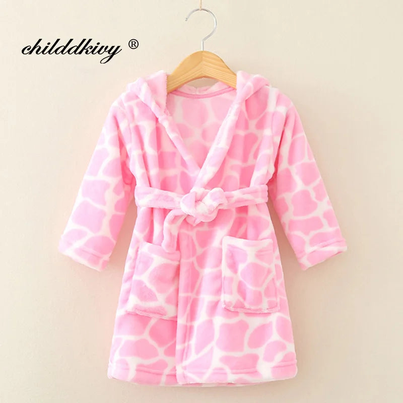 Flanell-Pyjama für Jungen und Mädchen, Herbst und Winter, Kinder-Nachtwäsche, weiche Kapuze, Kinder-Homewear, 2–8 Jahre