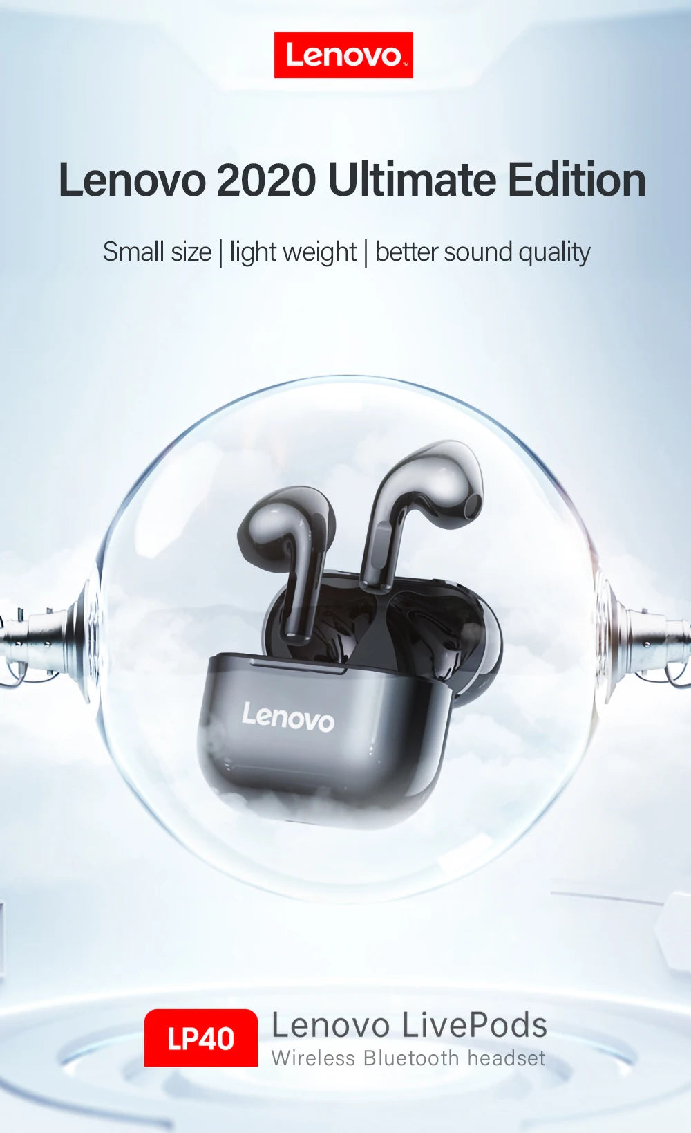 Original Lenovo LP40 drahtlose kopfhörer TWS Bluetooth Kopfhörer Touch Control Sport Headset Stereo Ohrhörer Für Telefon Android