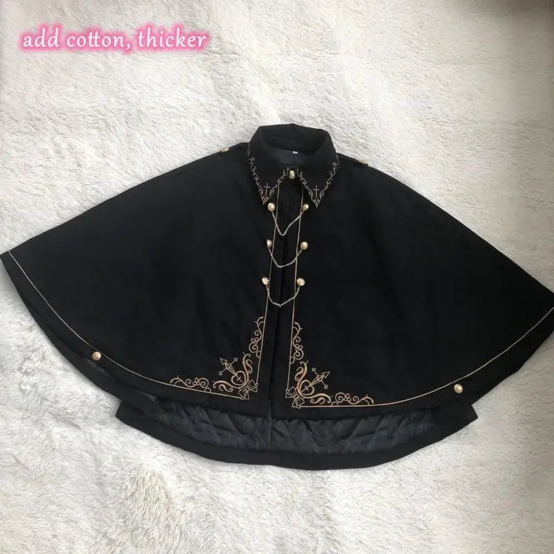 Frauen Winter Woll Mantel Schwarz Cape Adrette Goldene Stickerei Prinzessin Gothic Magie Schule Studenten Teens Mantel Herbst Neue
