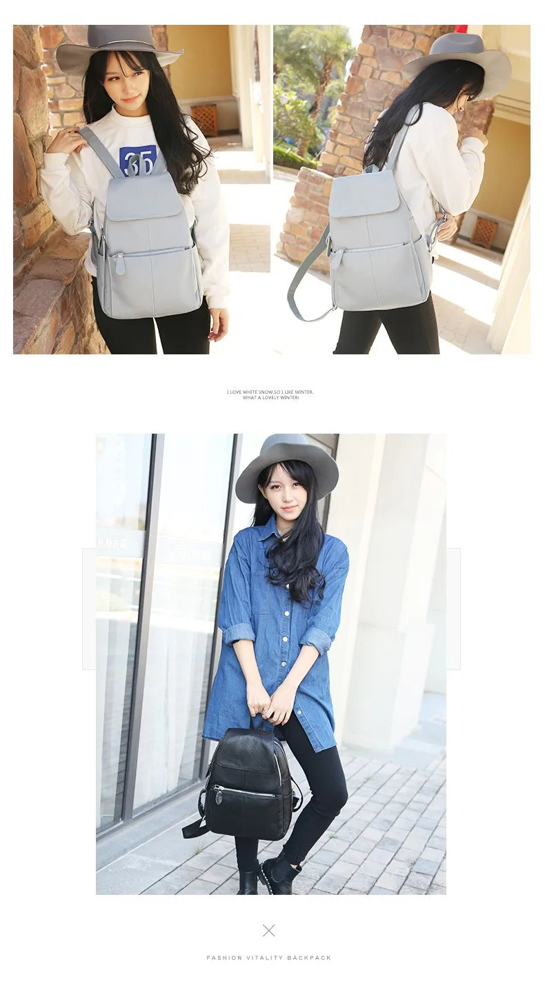 Zency Stilvoller Damen-Rucksack aus echtem Leder in Weiß und Schwarz, A++-Qualität, Diebstahlsicherer Rucksack mit großem Fassungsvermögen, Reise-Designer-Rucksack