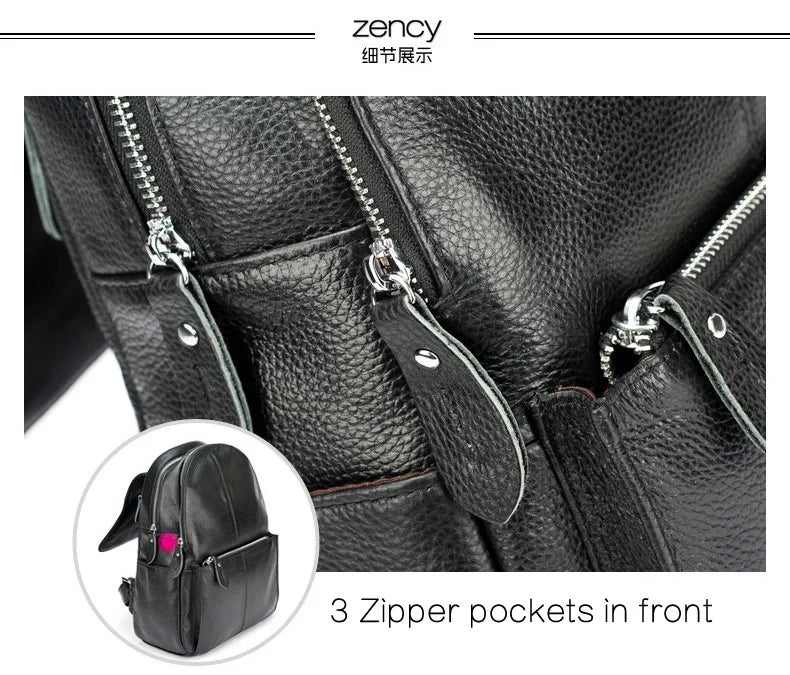 Zency Stilvoller Damen-Rucksack aus echtem Leder in Weiß und Schwarz, A++-Qualität, Diebstahlsicherer Rucksack mit großem Fassungsvermögen, Reise-Designer-Rucksack
