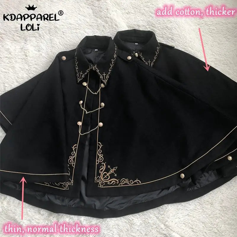 Frauen Winter Woll Mantel Schwarz Cape Adrette Goldene Stickerei Prinzessin Gothic Magie Schule Studenten Teens Mantel Herbst Neue