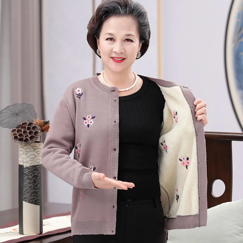 Fdfklak Hohe Qualität Strickjacken XL-4XL Plus Größe Oma Stricken Pullover Neue Mittleren alters Und Alte Frauen Pullover Strickjacke
