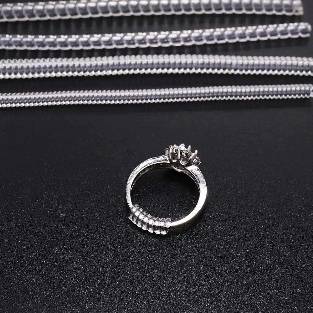 4 pcs/lot Transparent Spiral Based Ring Tools Spring Coil Ring Size Adjuster Protector Tightener Reducer Sizing Tool For Jewelry