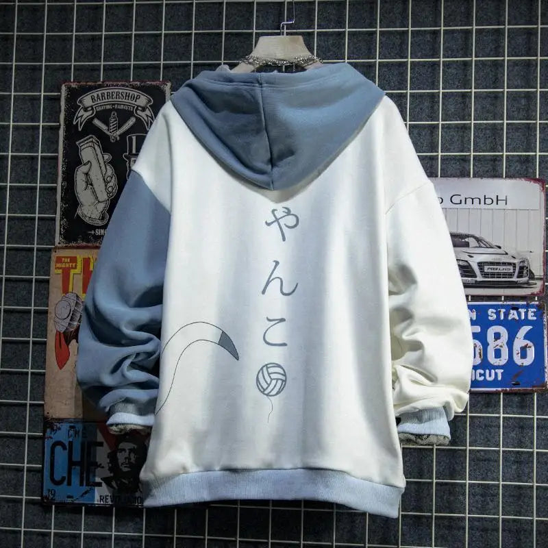 Japanischen Stil Frühling Herbst Männer Hoodie Mit Kapuze Nette Katze Drucken Patchwork Teen Hoodies Mode Anime Harajuku Männliche Sweatshirt