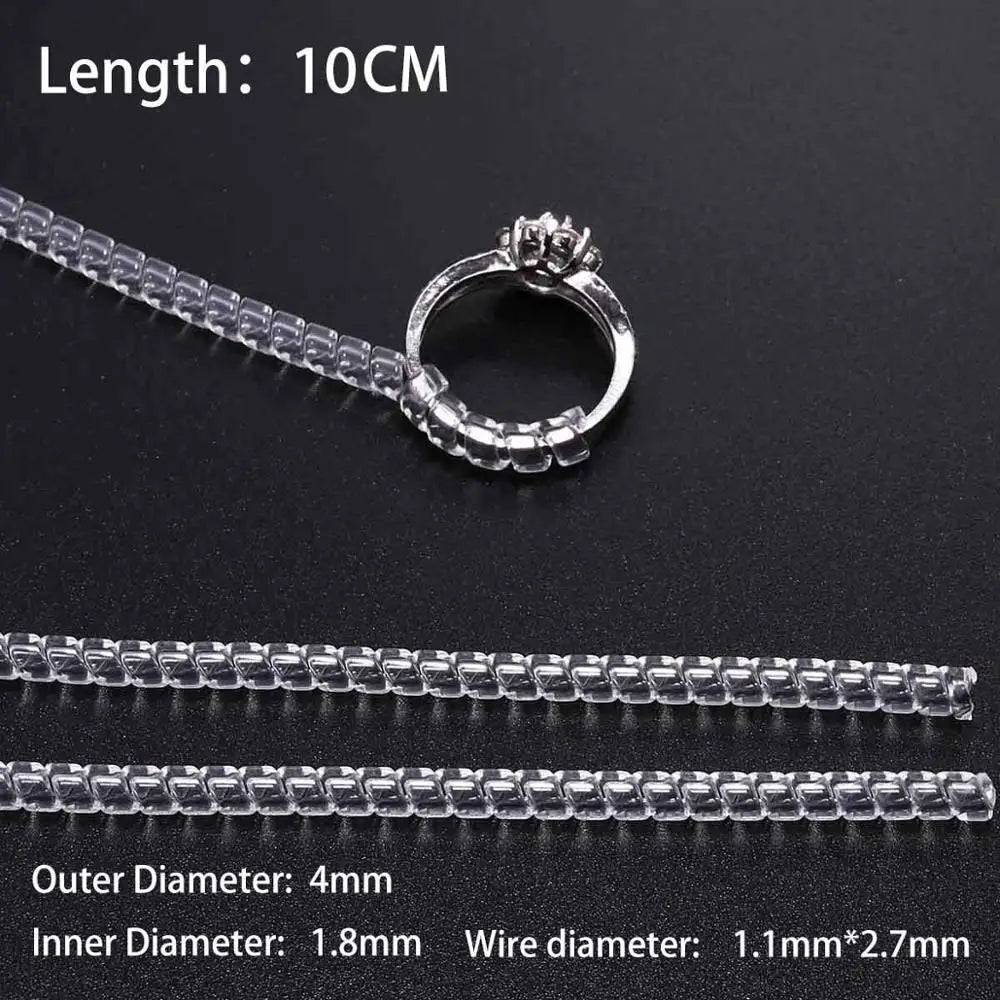 4 pcs/lot Transparent Spiral Based Ring Tools Spring Coil Ring Size Adjuster Protector Tightener Reducer Sizing Tool For Jewelry