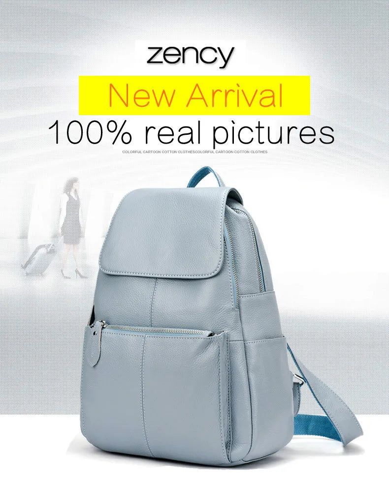 Zency Stilvoller Damen-Rucksack aus echtem Leder in Weiß und Schwarz, A++-Qualität, Diebstahlsicherer Rucksack mit großem Fassungsvermögen, Reise-Designer-Rucksack