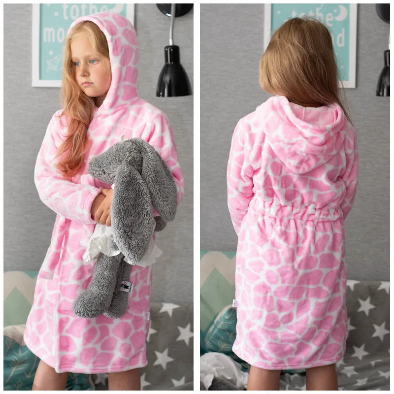 Flanell-Pyjama für Jungen und Mädchen, Herbst und Winter, Kinder-Nachtwäsche, weiche Kapuze, Kinder-Homewear, 2–8 Jahre