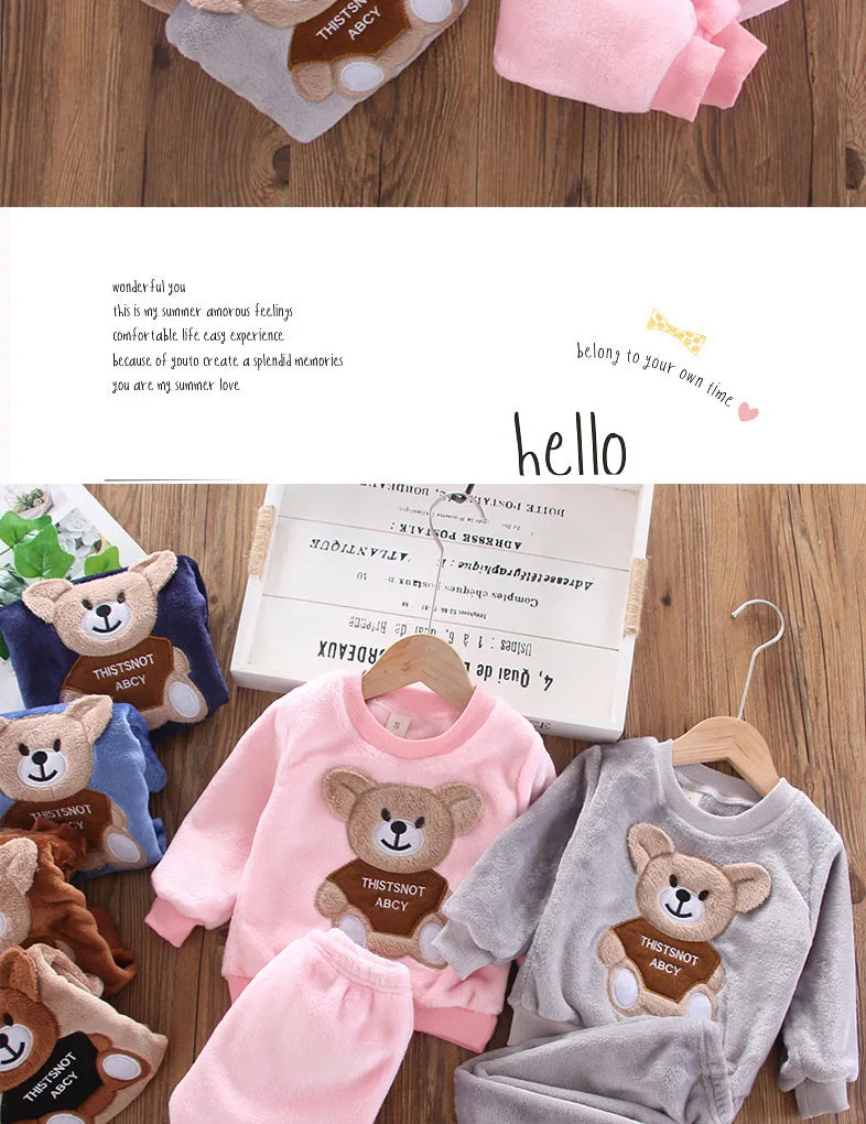 Neue Winter Baby Mädchen Jungen Homewear Sets Herbst Mode Flanell Fleece Kleidung Kinder Cartoon Bär Nachtwäsche Kinder Pyjamas