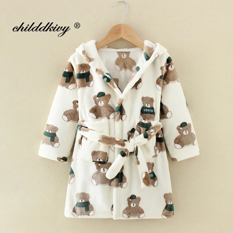 Flanell-Pyjama für Jungen und Mädchen, Herbst und Winter, Kinder-Nachtwäsche, weiche Kapuze, Kinder-Homewear, 2–8 Jahre