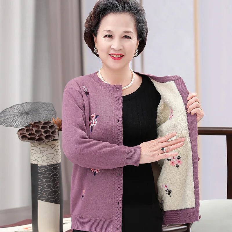 Fdfklak Hohe Qualität Strickjacken XL-4XL Plus Größe Oma Stricken Pullover Neue Mittleren alters Und Alte Frauen Pullover Strickjacke