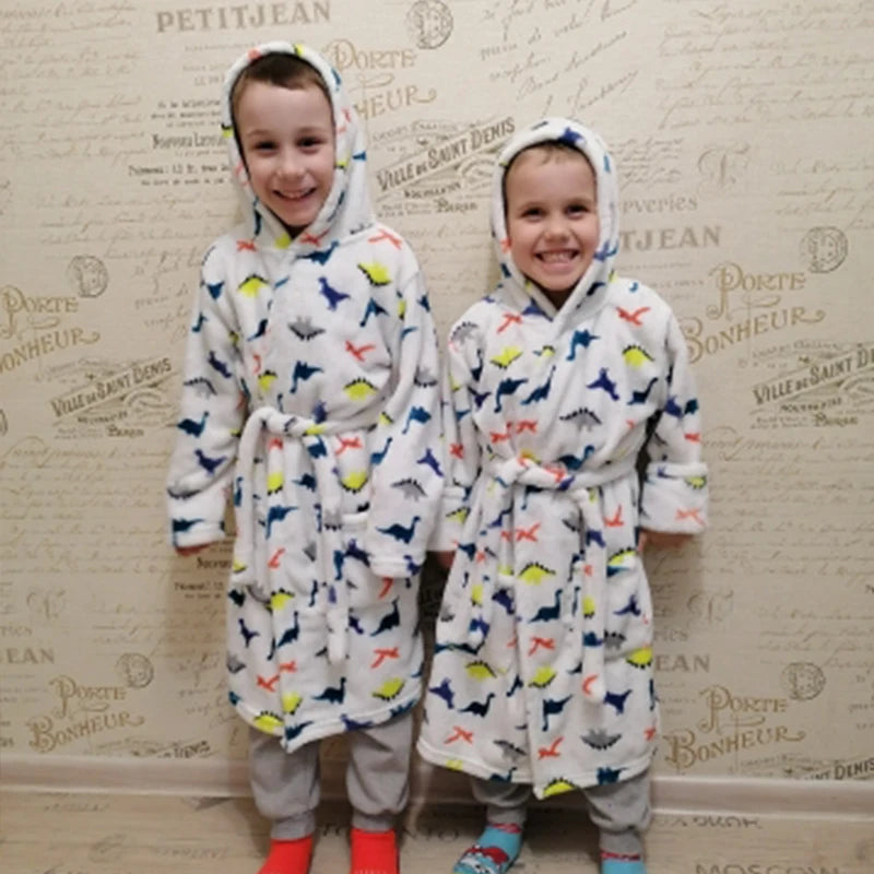 Flanell-Pyjama für Jungen und Mädchen, Herbst und Winter, Kinder-Nachtwäsche, weiche Kapuze, Kinder-Homewear, 2–8 Jahre