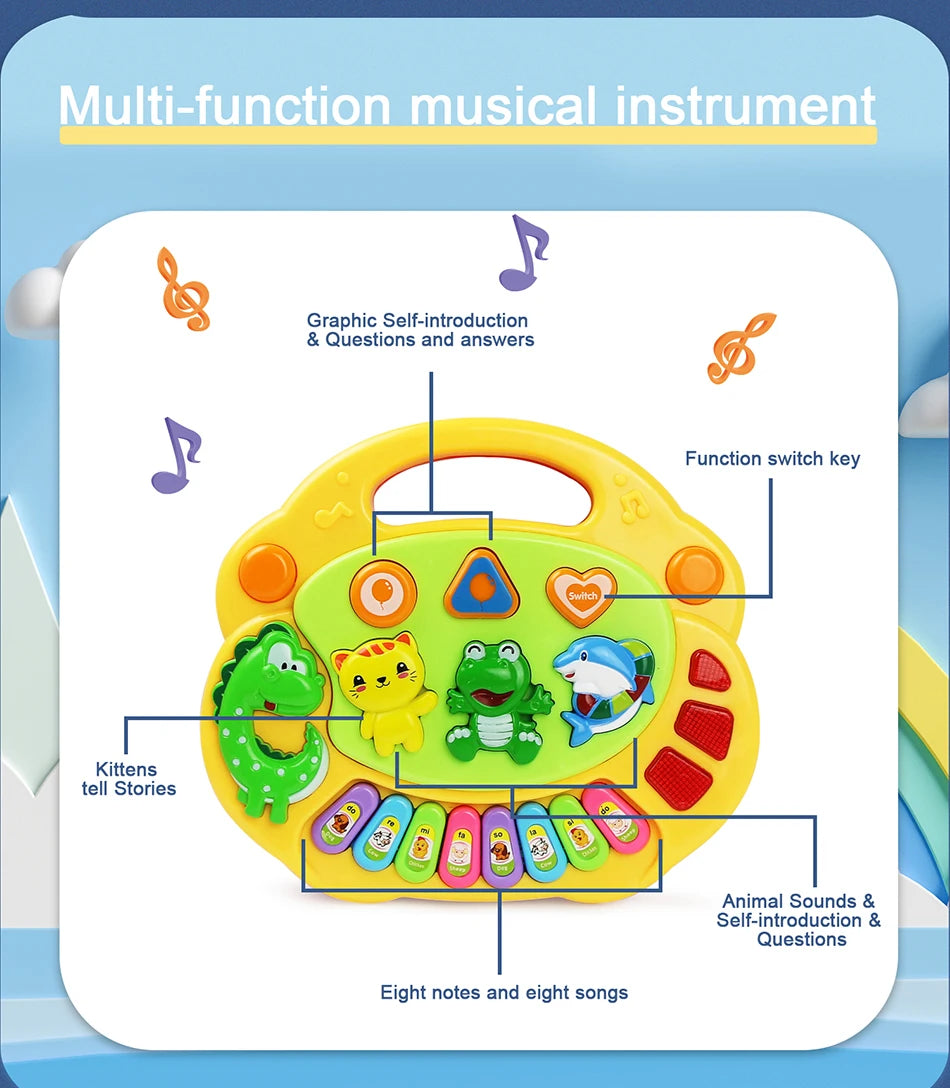 Kinder Cartoon Klavier Tastatur Spiel mit Tier Sounds Blinklicht Musik Baby Instrument Musik Spielzeug Pädagogisches Spielzeug Kinder Geschenke