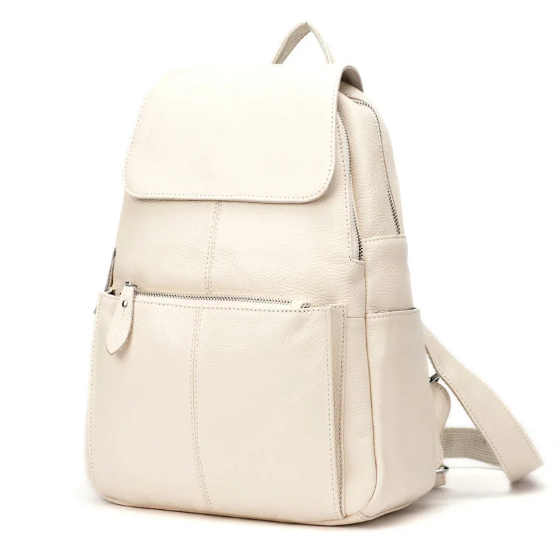Zency Stilvoller Damen-Rucksack aus echtem Leder in Weiß und Schwarz, A++-Qualität, Diebstahlsicherer Rucksack mit großem Fassungsvermögen, Reise-Designer-Rucksack