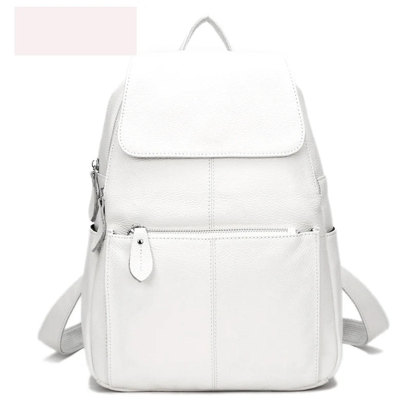 Zency Stilvoller Damen-Rucksack aus echtem Leder in Weiß und Schwarz, A++-Qualität, Diebstahlsicherer Rucksack mit großem Fassungsvermögen, Reise-Designer-Rucksack