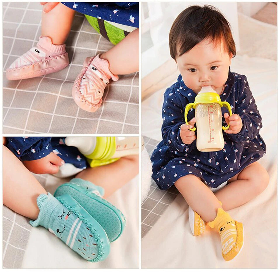 2022 mode Baby Socken Mit Gummi Sohlen Infant Socke Neugeborenen Herbst Winter Kinder Boden Socken Schuhe Anti Slip Weiche Sohle socke