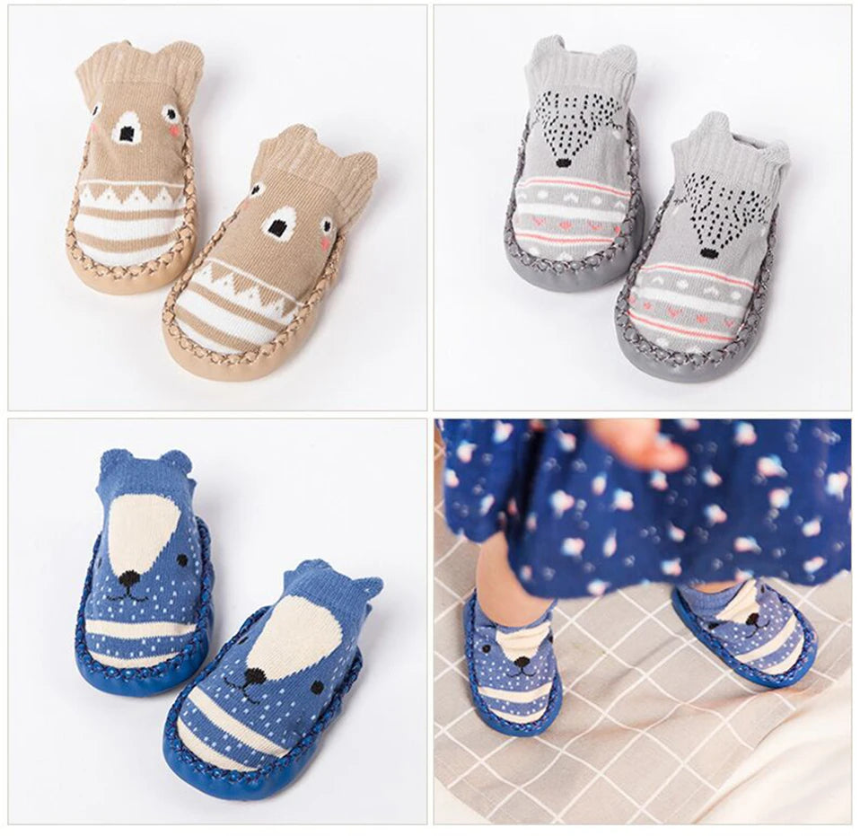 2022 mode Baby Socken Mit Gummi Sohlen Infant Socke Neugeborenen Herbst Winter Kinder Boden Socken Schuhe Anti Slip Weiche Sohle socke