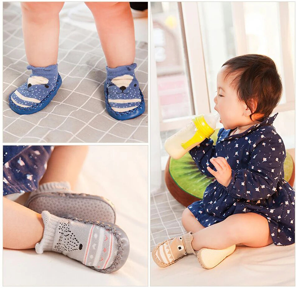 2022 mode Baby Socken Mit Gummi Sohlen Infant Socke Neugeborenen Herbst Winter Kinder Boden Socken Schuhe Anti Slip Weiche Sohle socke