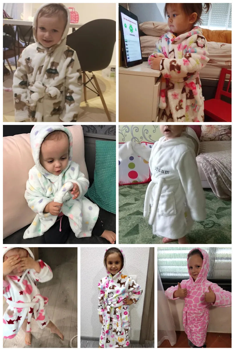 Flanell-Pyjama für Jungen und Mädchen, Herbst und Winter, Kinder-Nachtwäsche, weiche Kapuze, Kinder-Homewear, 2–8 Jahre