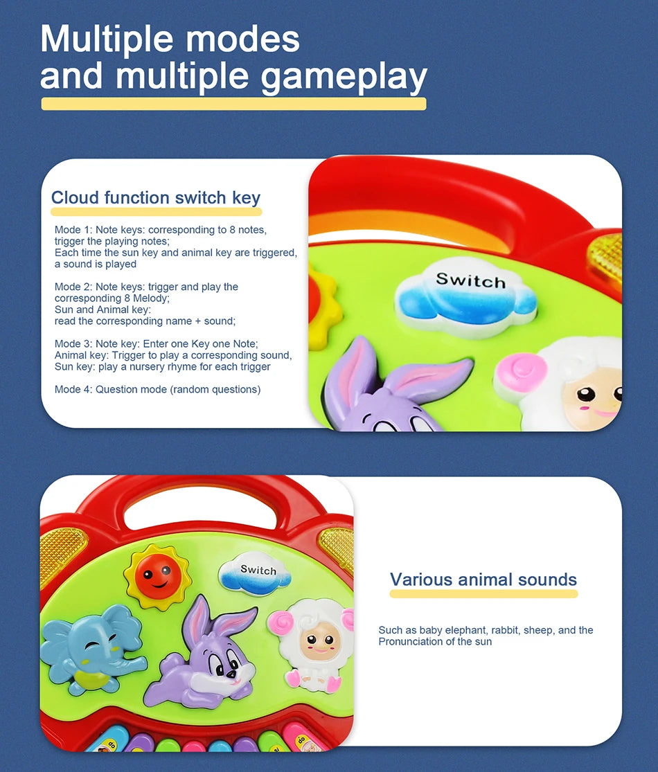 Kinder Cartoon Klavier Tastatur Spiel mit Tier Sounds Blinklicht Musik Baby Instrument Musik Spielzeug Pädagogisches Spielzeug Kinder Geschenke