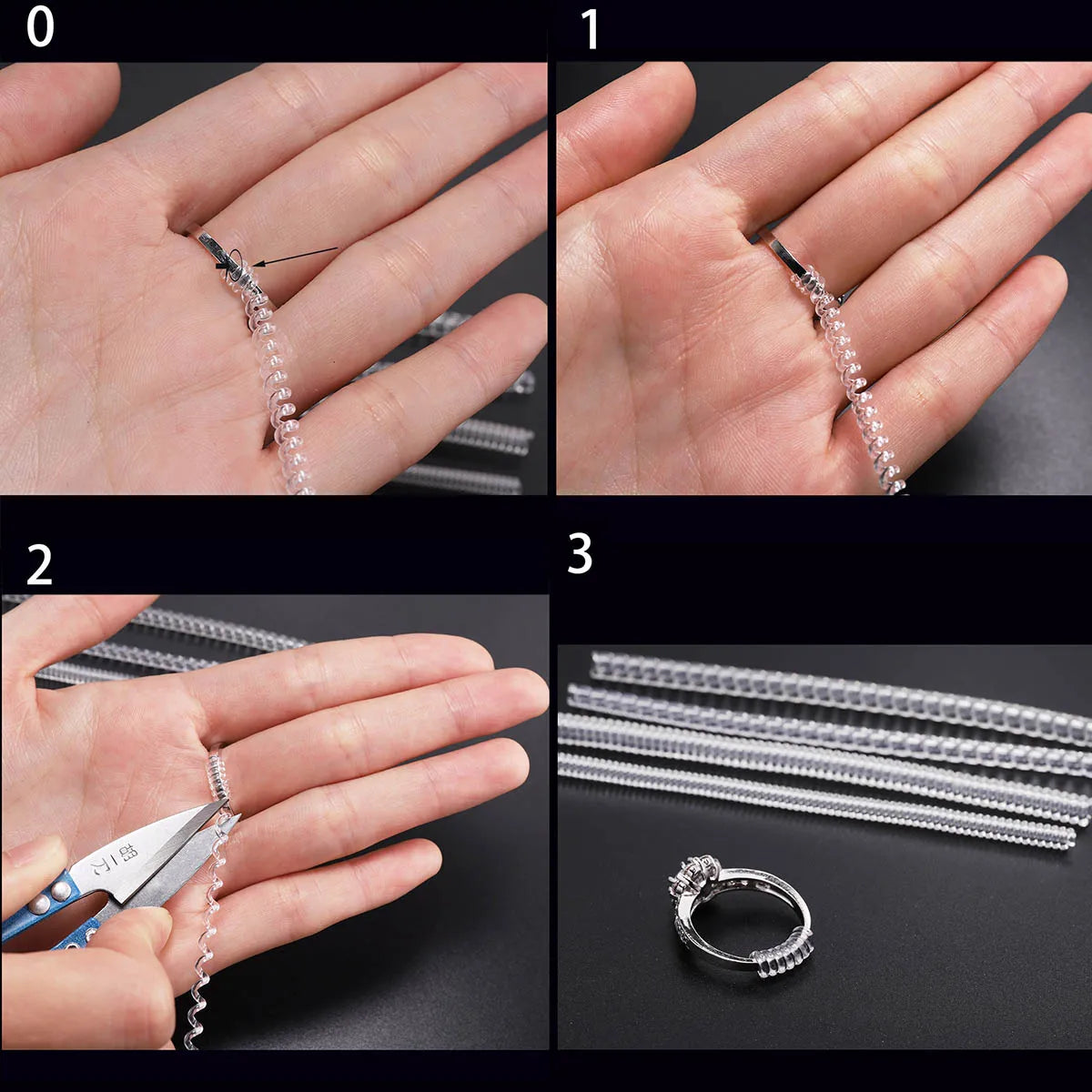 4 pcs/lot Transparent Spiral Based Ring Tools Spring Coil Ring Size Adjuster Protector Tightener Reducer Sizing Tool For Jewelry