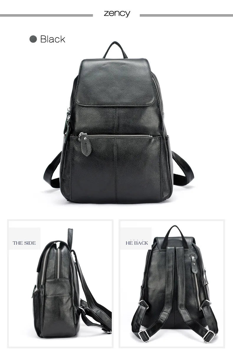 Zency Stilvoller Damen-Rucksack aus echtem Leder in Weiß und Schwarz, A++-Qualität, Diebstahlsicherer Rucksack mit großem Fassungsvermögen, Reise-Designer-Rucksack
