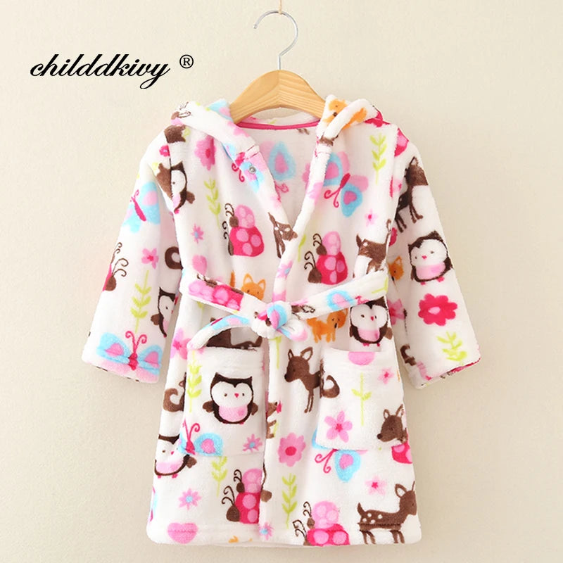 Flanell-Pyjama für Jungen und Mädchen, Herbst und Winter, Kinder-Nachtwäsche, weiche Kapuze, Kinder-Homewear, 2–8 Jahre