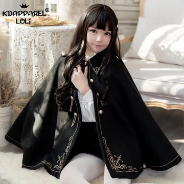 Frauen Winter Woll Mantel Schwarz Cape Adrette Goldene Stickerei Prinzessin Gothic Magie Schule Studenten Teens Mantel Herbst Neue