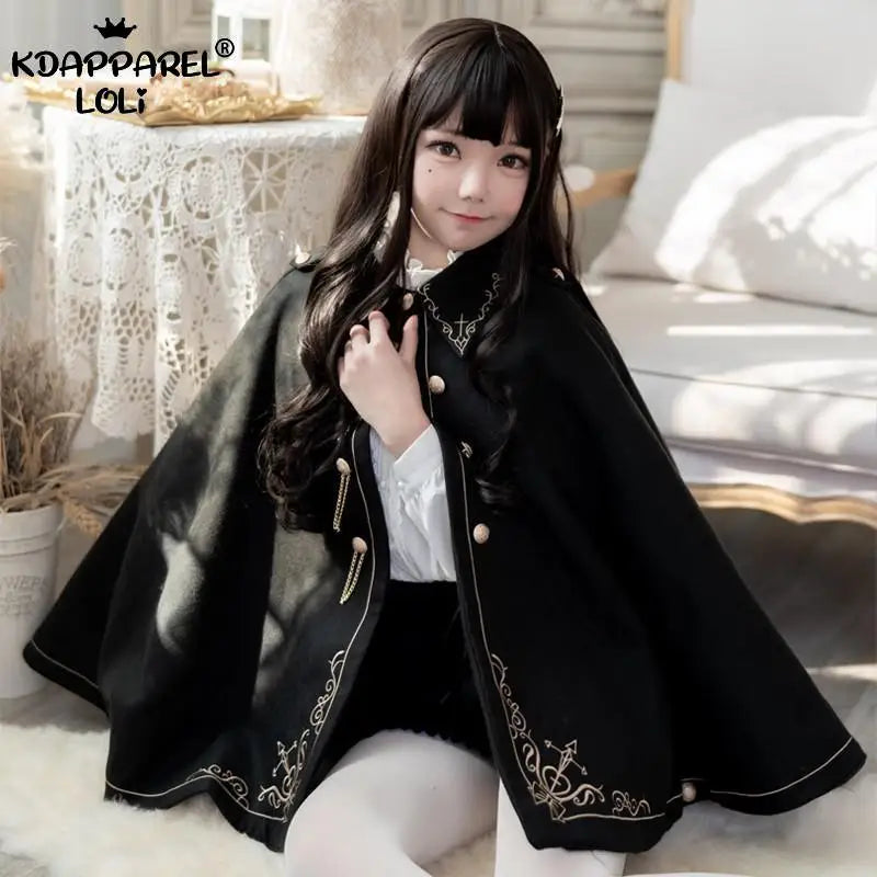 Frauen Winter Woll Mantel Schwarz Cape Adrette Goldene Stickerei Prinzessin Gothic Magie Schule Studenten Teens Mantel Herbst Neue