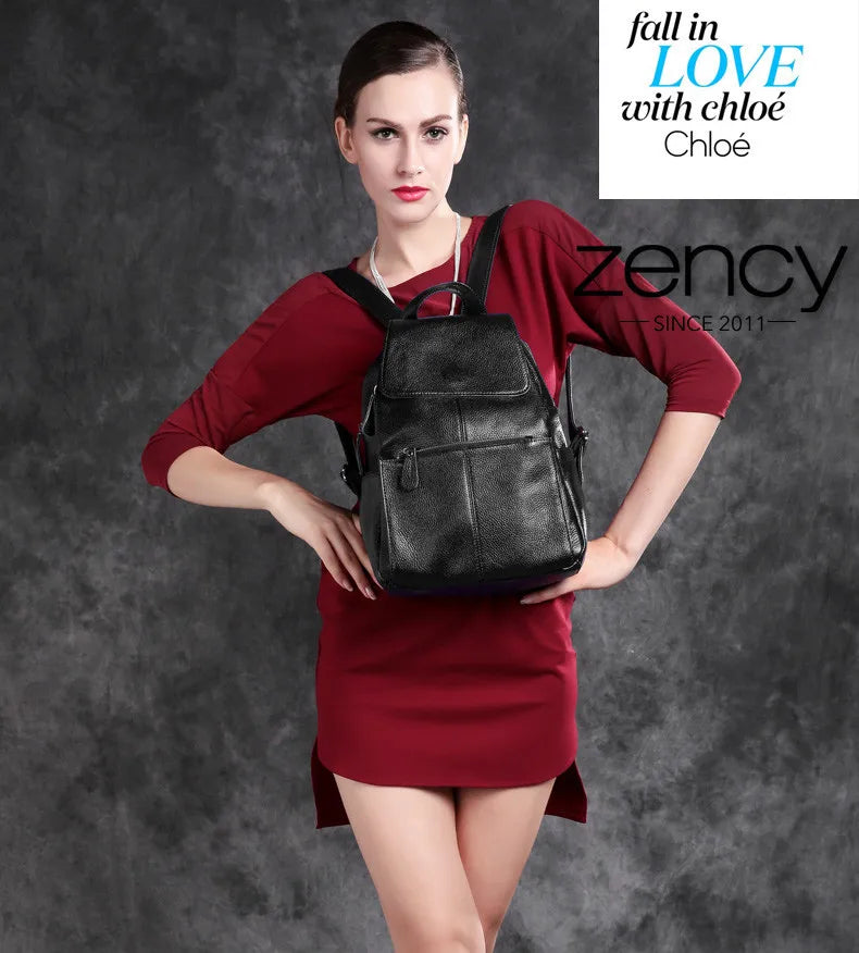 Zency Stilvoller Damen-Rucksack aus echtem Leder in Weiß und Schwarz, A++-Qualität, Diebstahlsicherer Rucksack mit großem Fassungsvermögen, Reise-Designer-Rucksack