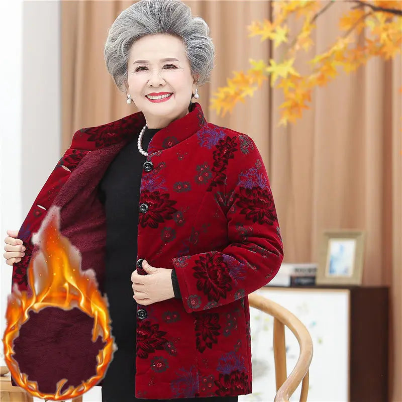 Winter frauen Baumwolle Gefütterte Jacke 50 Zu 80 Jahre Alte Oma Mantel Dicke Samt Warme Mittel Im Alter Von Mutter parkas Plus Größe XL-5XL