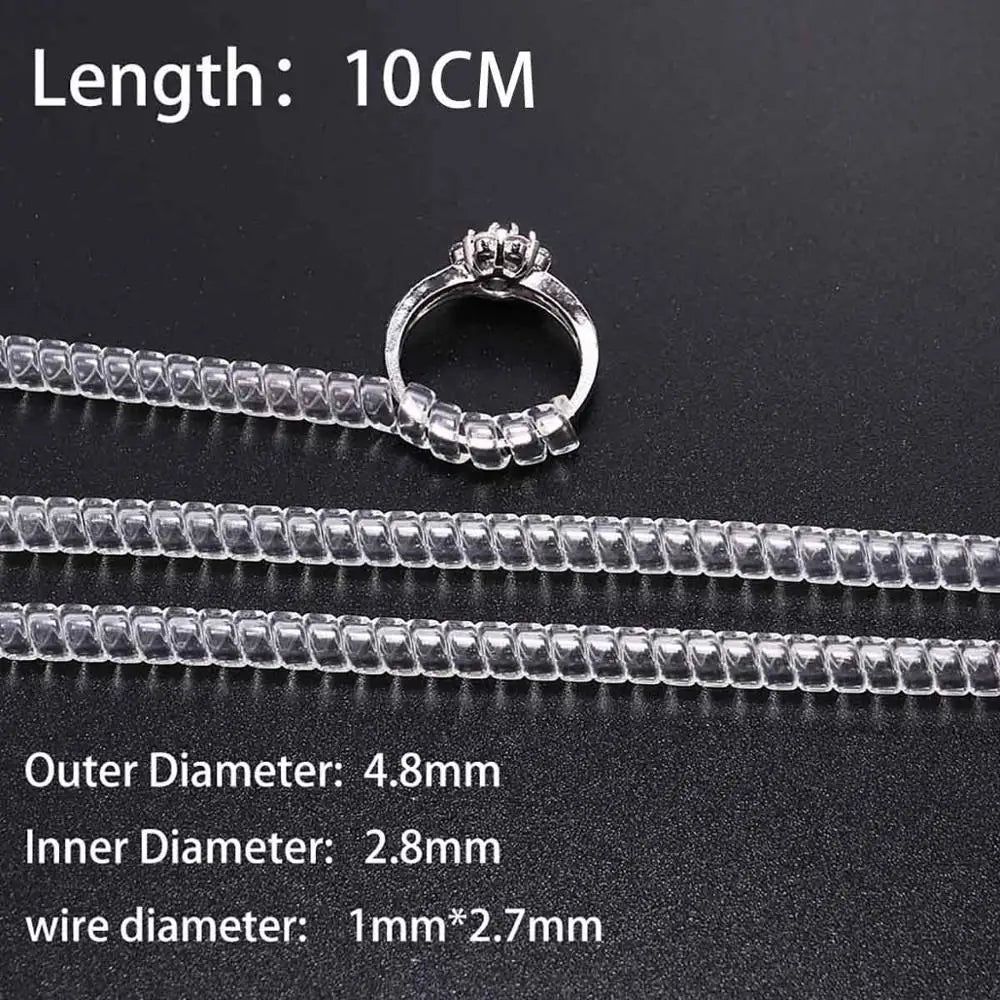 4 pcs/lot Transparent Spiral Based Ring Tools Spring Coil Ring Size Adjuster Protector Tightener Reducer Sizing Tool For Jewelry