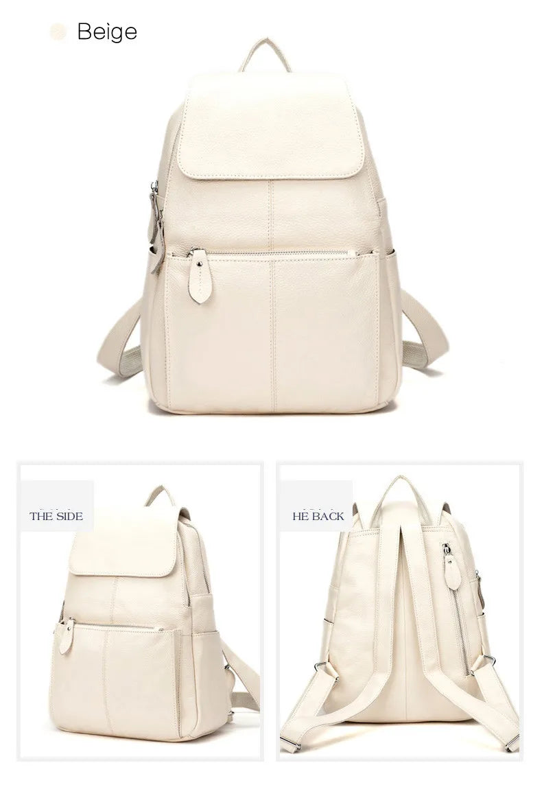 Zency Stilvoller Damen-Rucksack aus echtem Leder in Weiß und Schwarz, A++-Qualität, Diebstahlsicherer Rucksack mit großem Fassungsvermögen, Reise-Designer-Rucksack