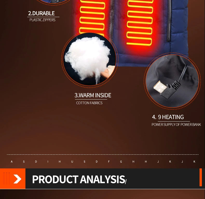 9-beheizte Weste Zonen Elektrisch beheizte Jacken Männer Frauen Sportbekleidung Beheizter Mantel Graphene Heat Coat USB-Heizjacke für Camping