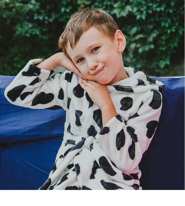 Flanell-Pyjama für Jungen und Mädchen, Herbst und Winter, Kinder-Nachtwäsche, weiche Kapuze, Kinder-Homewear, 2–8 Jahre