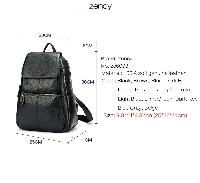 Zency Stilvoller Damen-Rucksack aus echtem Leder in Weiß und Schwarz, A++-Qualität, Diebstahlsicherer Rucksack mit großem Fassungsvermögen, Reise-Designer-Rucksack