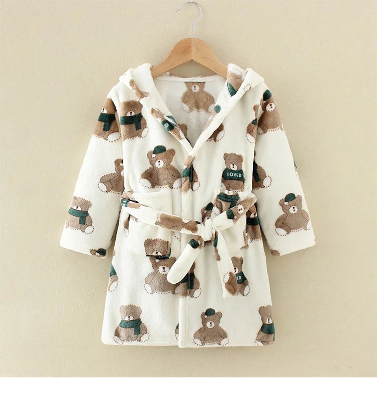 Flanell-Pyjama für Jungen und Mädchen, Herbst und Winter, Kinder-Nachtwäsche, weiche Kapuze, Kinder-Homewear, 2–8 Jahre
