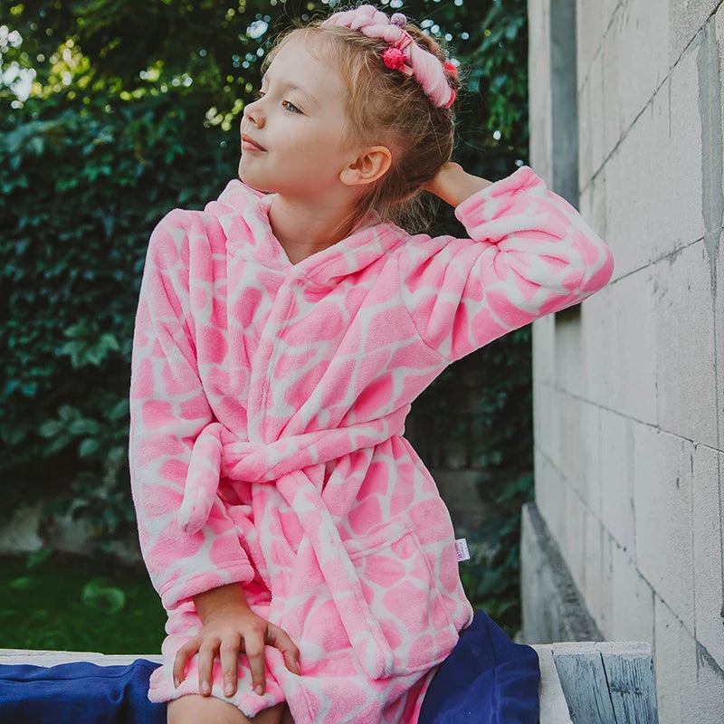 Flanell-Pyjama für Jungen und Mädchen, Herbst und Winter, Kinder-Nachtwäsche, weiche Kapuze, Kinder-Homewear, 2–8 Jahre