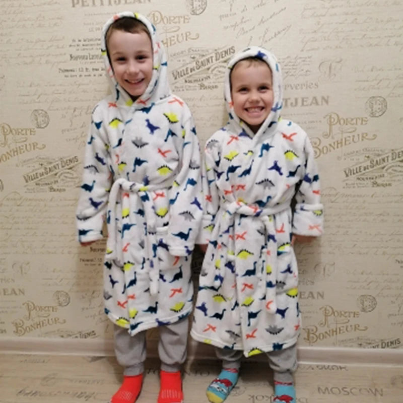 Flanell-Pyjama für Jungen und Mädchen, Herbst und Winter, Kinder-Nachtwäsche, weiche Kapuze, Kinder-Homewear, 2–8 Jahre