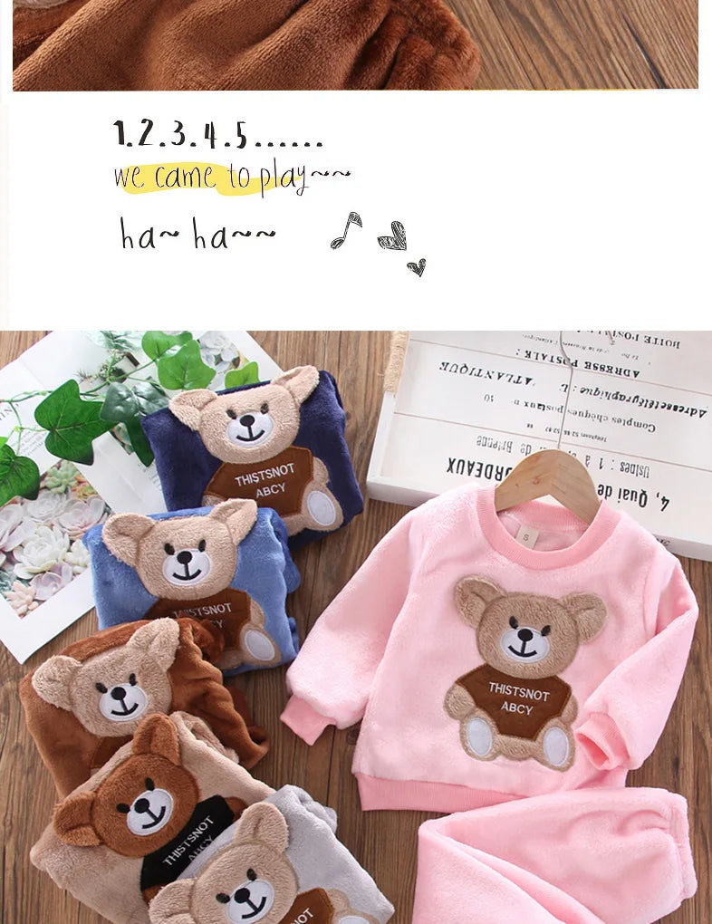 Neue Winter Baby Mädchen Jungen Homewear Sets Herbst Mode Flanell Fleece Kleidung Kinder Cartoon Bär Nachtwäsche Kinder Pyjamas