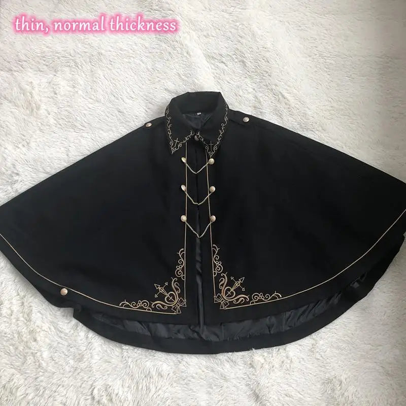 Frauen Winter Woll Mantel Schwarz Cape Adrette Goldene Stickerei Prinzessin Gothic Magie Schule Studenten Teens Mantel Herbst Neue