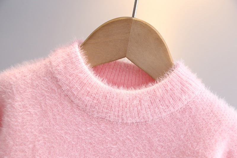 Herbst Winter Teenager Mädchen Pullover verdickt Kunst Nerz Pelz Kinder Strickpullover Junior Kinder 3D Fliege warme Basis Top Kleidung