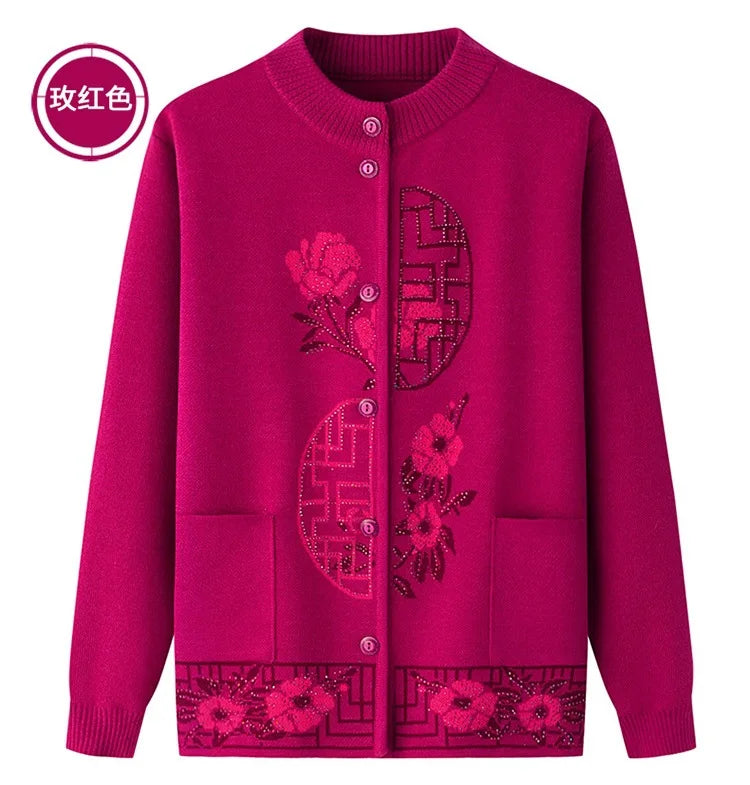 2025 Oma Pullover Frauen Frühling Herbst Pullover Mantel Mutter Strickjacke Für Frau Samt Strickwaren Weibliche Kleidung 5XL 2898