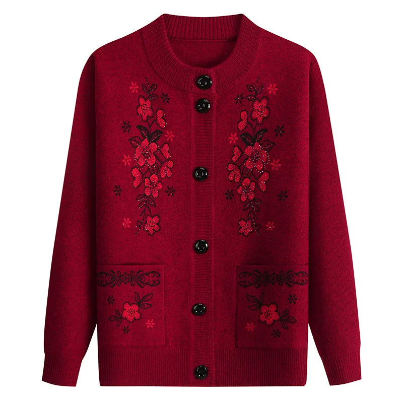 Dicke warme Oma Winter Pullover Strickjacke Frauen Kleidung mittleren Alters ältere Mutter Frühling Herbst Mantel stricken alte Dame Top XL-4XL