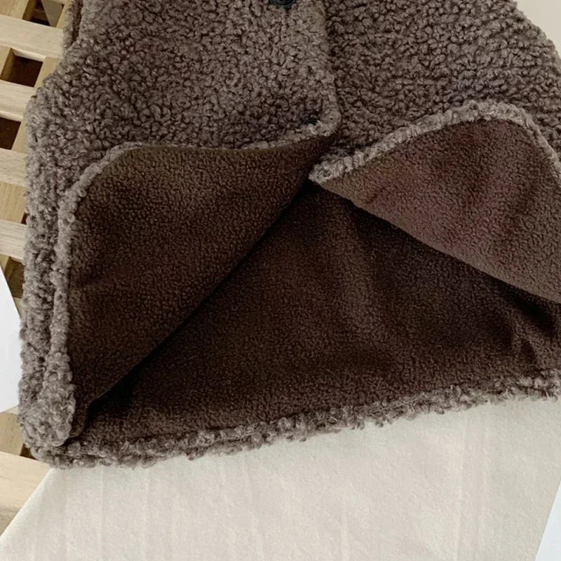 Herbst Winter Baby Lamm Wolle Plus Samt Weste Mädchen Jungen Plüsch Weste Einreiher V-ausschnitt Kind Warme Mode Warme Mantel